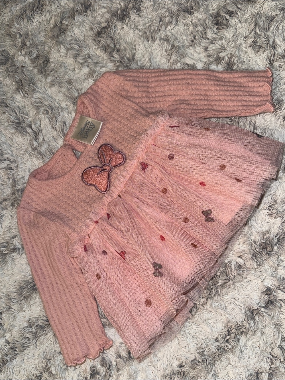 0-3M vintage Disney baby Pink Tulle Bow Knit Dress Top